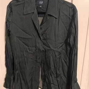 GAP Women’s Dark Green Striped Button-Up Shirt